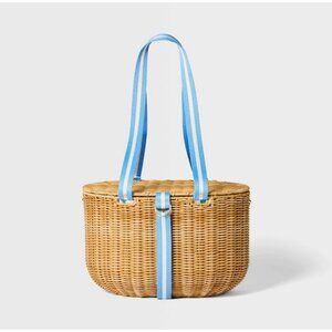 Roller Rabbit X Target Woven Picnic Basket Blue Green NEW